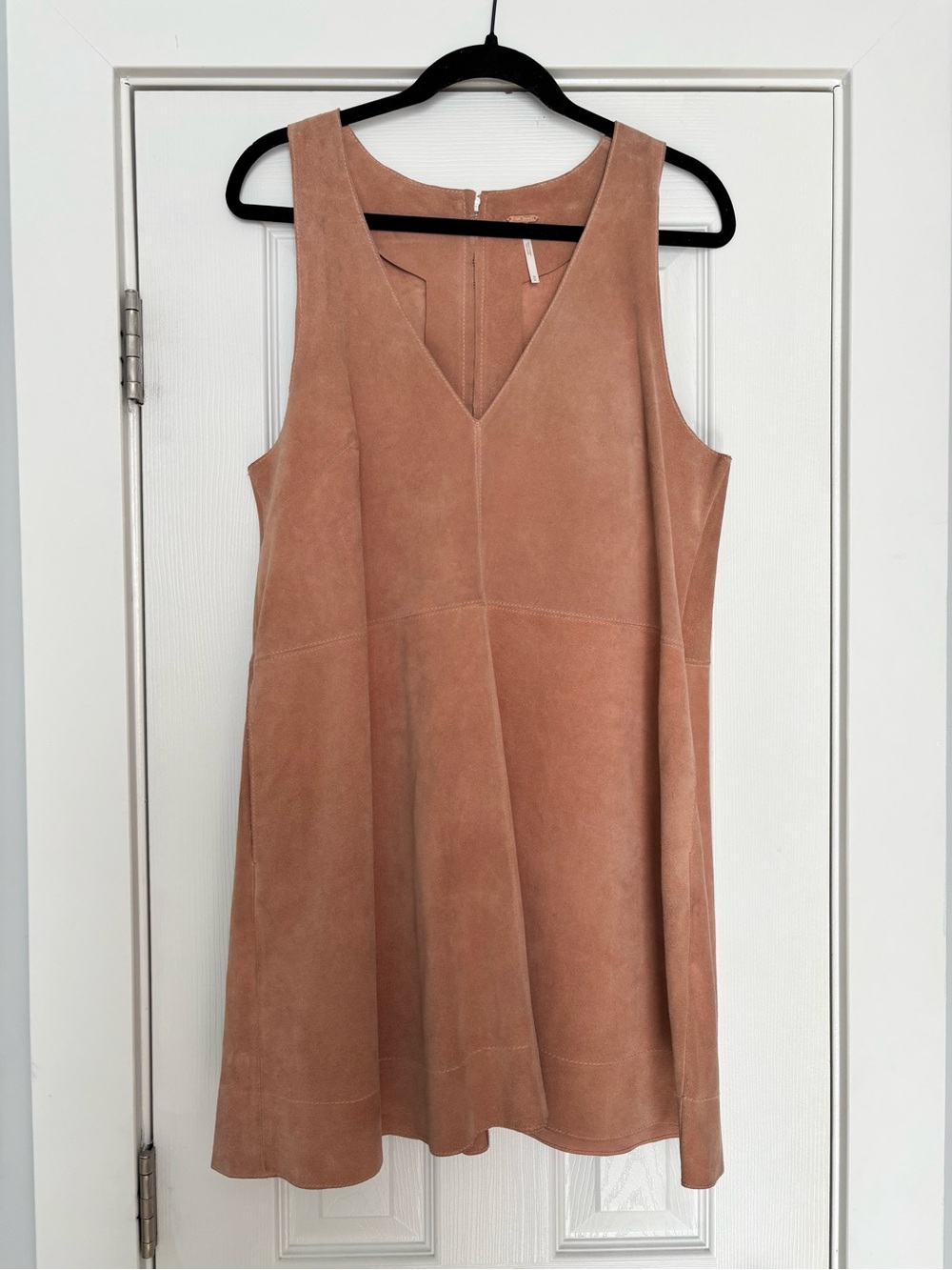 Free People 70s Retro Love Blush Pink Suede Leather Jumper Dress M
